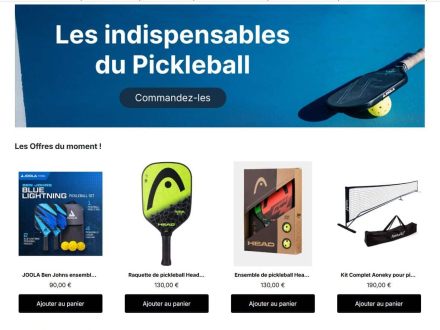 pickleball store, création de site web sur mesure