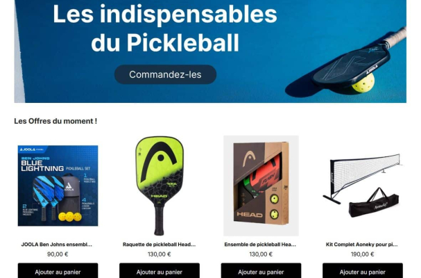 pickleball store, création de site web sur mesure